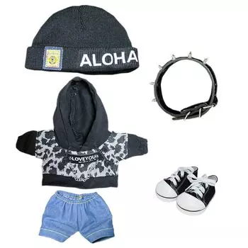 nianyyhouse 40 см мягкая игрушка одежда леопардовый принт костюм эластичная шапка толстовка шорты парусиновые туфли наряд аксессуары (черный)