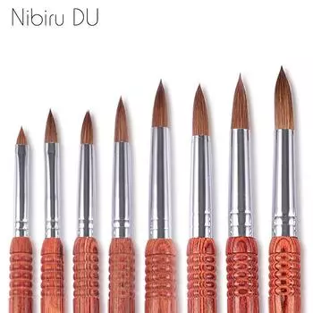 Nibiru DU, 1 шт., кисть для ногтей с деревянной ручкой, колонка, соболь, акриловая кисть для дизайна ногтей, акриловая салонная кисть для украшения из полигеля