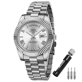 NIBOSI модные деловые часы из нержавеющей стали наручные водонепроницаемые аналоговые часы с металлическим ремешком повседневные часы с датой классические роскошные подарочные серебряные часы для мужчин