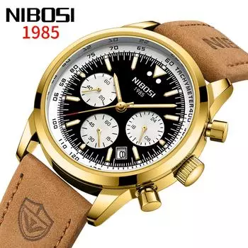 NIBOSI Мужские часы из твердой стали с левыми 3 глазами, 6 иглами, многофункциональные кварцевые часы, светящиеся, водонепроницаемые