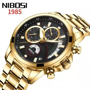 NIBOSI Мужские часы из твердой стали с левыми 3 глазами, 6 иглами, многофункциональные кварцевые часы, светящиеся, водонепроницаемые