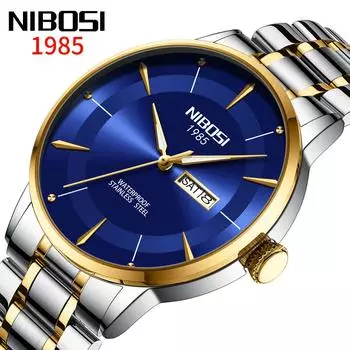 NIBOSI Новые мужские часы Водонепроницаемые кварцевые часы со светящимся календарем