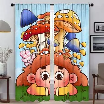 Nice Picture Curtains Child Room Partition Shades Tulle for Bedroom Blackout Curtain Halloween Decoration Home Interior Curtains W60xH90cmx2pcs-CL