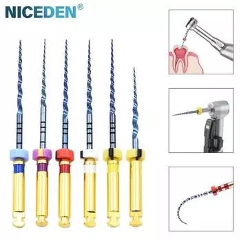 NICEDEN 6 шт. стоматологический эндодонтический файл-двигатель с использованием никель-титанового инструмента для корневых каналов, конические стоматологические гибкие инструменты 19mm SX