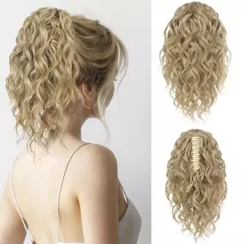 Наращивание хвоста Короткий коготь Наращивание хвоста Искусственные хвосты Мягкие волнистые вьющиеся заколки для волос Синтетический парик для женщин Повседневная вечеринка 30cm