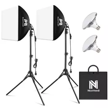 NiceVeedi 2 Pack Photography Softbox 40x40cm Light Box Комплект светодиодного освещения для фотосъемки с регулируемым штативом 160 см Комплект освещения для фотосъемки 5400K