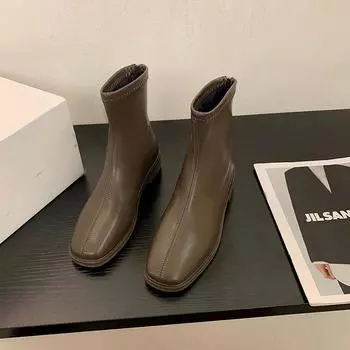 Niche 2024 новые короткие ботинки маленькие босоножки с мягким лицом квадратная голова толстый каблук одинарные туфли универсальные женские ботинки 35