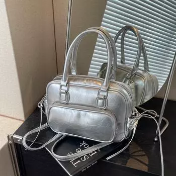 Niche 2024 Зимняя мода женский повседневный маленький квадратный рюкзак и сумка через плечо 26*12*18 серебряный