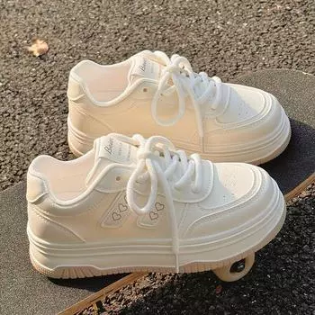 Niche autumn and winter little white shoes women s 2024 new popular thick-soled wear-resistant versatile chic medium heel shallow mouth sports shoes 35 бежевый