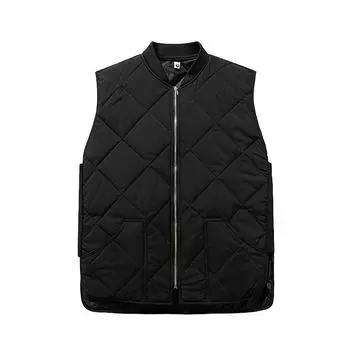 Niche autumn and winter new plaid warm vest cotton clothes outside men s casual sleeveless cotton vest cotton jacket M чёрный