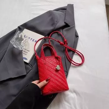 Niche Bag Women s 2025 New Trendy Silver Bucket Bag Hand Bag Commuter Shoulder Bag Shoulder Mobile Phone Bag Red