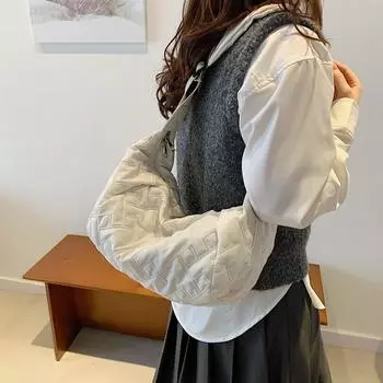 Niche Bag Women S Commuter Large-Capacity Messenger Bag Autumn And Winter Rhombus Versatile Student Shoulder Bag белый