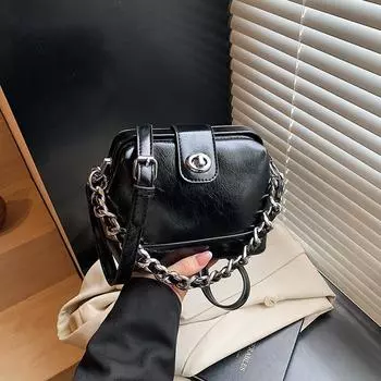 Niche bag women s new trendy fashion texture shoulder bag casual versatile messenger doctor bag чёрный