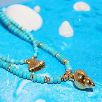 Niche Beach Ocean Wind Shell Conch Подвеска Синяя бирюзовая бисерная цепочка на шею Vacation Wind 30