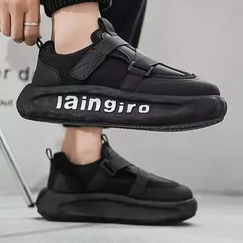 Niche board shoes 2024 autumn and winter new thick-soled low-top leather surface waterproof Hong Kong style tooling sports shoes men s live broadcast 39 чёрный