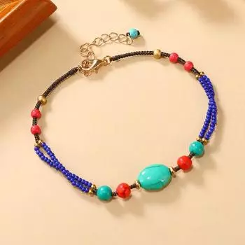 Niche bohemian collarbone chain exquisite retro woven ethnic style necklace bracelet set women s accessories