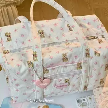 Niche Большая вместительная сумка-тоут для коротких поездок для девушек и студентов из цветочной ткани