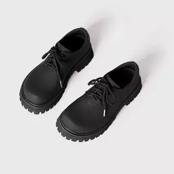 Niche carbon black big head round head derby shoes trendy men and women Mickey shoes platform casual leather shoes formal commuter small leather shoes 35