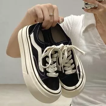 Niche Casual Board Shoes Летние новые маленькие белые туфли Уродливые милые туфли с большой головой Универсальные классические туфли на платформе из парусины для женщин 38