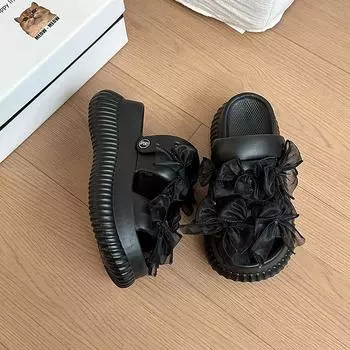 Niche casual ribbon bow thick-soled cool slippers women s summer fashion versatile outer wear with skirt two wear sandals 36-37