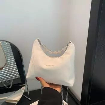 Сумка через плечо Niche, женская, весна 2024, новинка, китайская, жемчужная, плиссированная сумка, мягкая, из искусственной кожи, маленькая квадратная сумка белый