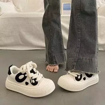 Niche черно-белая панда большая голова доска обувь женская весна и осень новая корейская версия универсальная повседневная женская обувь платформа белый 35 чёрный