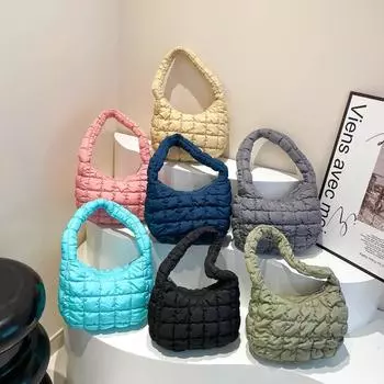 Niche Cloud Bag Женская плиссированная сумка-пузырь из хлопка с пуховой ручкой Сумка-мессенджер с пельменями 27*12*20.5 серый