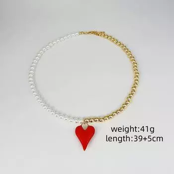 Niche Collarbone Chain Red Love Pendant Necklace Retro Premium Gold Zircon Necklace Niche