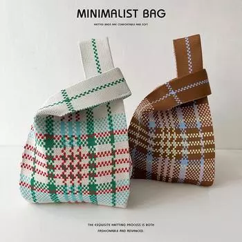 «Niche Colorful Plaid Knitted Shoulder Tote — вместительная универсальная сумка»