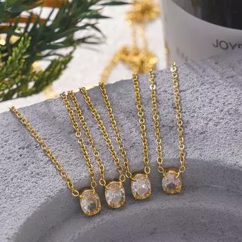 Niche Commuter Wind Овальный циркон Простое титановое стальное ожерелье 18-каратное золото один бриллиант Темпераментные ювелирные изделия