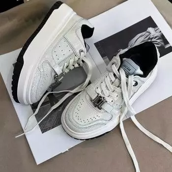 Niche Crack Leather White Shoes Womens Spring New Толстая подошва Casual Sports All-Match Shoes College Style 35