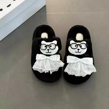 Niche cute cartoon fluffy shoes for women s autumn and winter new thick-soled outer wear warm and height-increasing cotton slippers 35