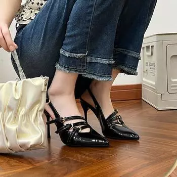 Niche design 2025 new summer commuter French high-end sense pointed head fashion versatile rear empty high-heeled shoes 34