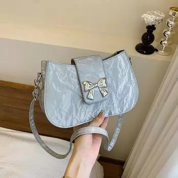 Сумка Niche Design женская 2024 новая повседневная модная сумка с бантом и цепочкой на одно плечо с косым креплением сумка подмышкой чёрный