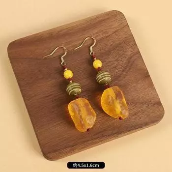 Niche design beeswax earrings retro long literary temperament women s antique cheongsam simple Tibetan earrings