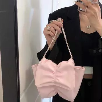 Нишевый дизайн бант изысканная сумка женская сезонная повседневная сумка через плечо для девушек маленькая свежая женская сумка с цепочкой розовый