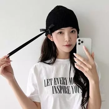 Niche Design Bow Streamer Вязаные шапки для женщин Осень и зима Повседневные теплые модные универсальные корейские пуловеры шапки-бини 56-58cm чёрный