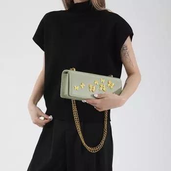 Niche design butterfly small square bag beautiful large capacity messenger bag fashion leisure chain shoulder bag commuter women s bag зелёный