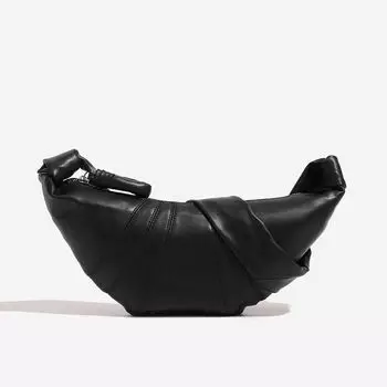 Niche Design Can Be Praised Croissant Women 2025 New Sheepskin Texture Light Luxury Dumplings Shoulder Messenger Bag Lazy Bag Black small size