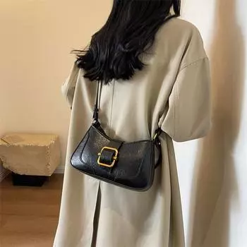 Niche design casual versatile simple fashion pu texture shoulder crossbody handbag underarm crescent bag коричневый