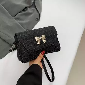 Сумка-цепочка Niche design 2024, летняя новая женская сумка, симпатичная сумка через плечо с бантом, персонализированная сумка-мессенджер с пайетками чёрный