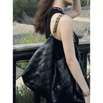 Niche Design Chain Bag Women 2025 New High Sense Graceful Rhombus Shoulder Bag Large Capacity Tote Bag Black