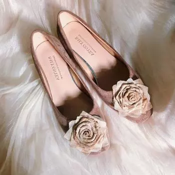 Niche design dry rose flat shoes women 2024 new retro chinese rose flower ballet single shoes evening breeze 35