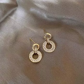 Niche Design Earrings Unique Female Zircon Double Ring Zircon Earrings