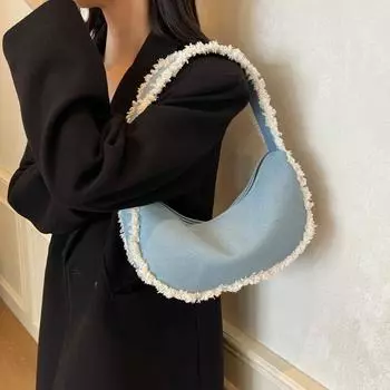 Niche Design Fashion Autumn Simple Сумка через подмышку Индивидуальная простая повседневная сумка через плечо Moon для женщин Маленькие сумки 32x9x14cm синий