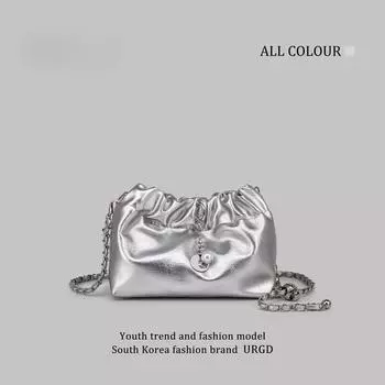 Niche Design Fashion Chain Bucket Bag Женская сумка Texture Everything Foreign Pie Плечевая сумка Crossbody Bag серебряный