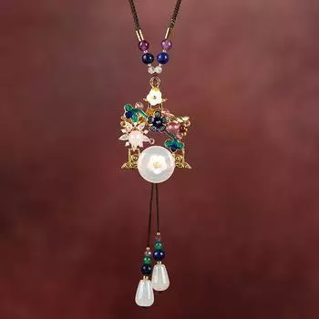 Niche design handmade crystal jade long necklace retro simple versatile sweater chain high-end pendant