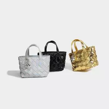 Niche design handmade ромбовидное плетение 2024 новая переносная овощная корзина одно плечо кроссбоди женская сумка золотой