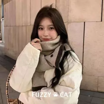 Niche design knitted warm scarf for women s 2024 autumn and winter new models, thickened atmosphere, long scarf shawl хаки