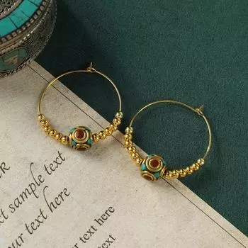 Niche design Nepalese earrings Xizang style retro exotic personality earrings women s simple earrings earrings